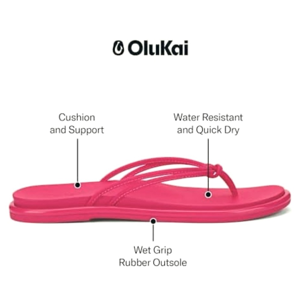 OluKai Pink “Plumeria” ‘AKA Knotted Strap Flip Flop Sandals Thong, Sz 8 NWT - Picture 5 of 8